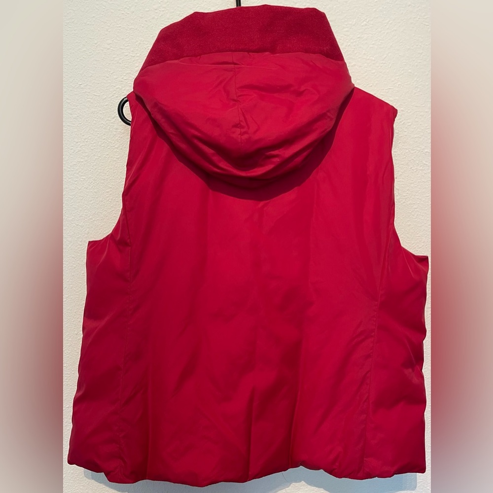 Eileen Fisher Womens Deep Red Down Vest Full Zip Snap Hooded Pockets Warm EUC XL - Picture 4 of 10